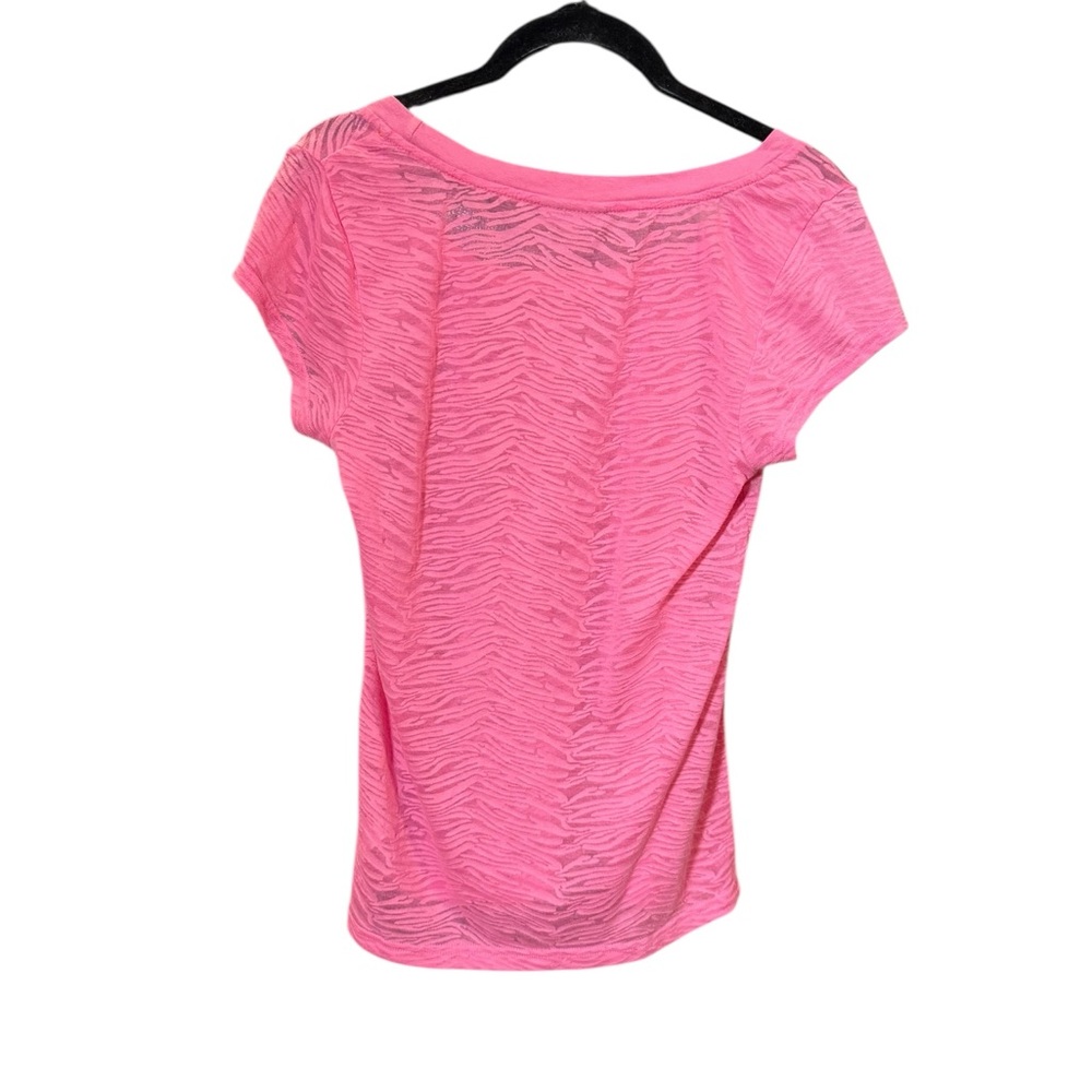 Grane Fuchsia Zebra Print Burnout Sheer Knit Scoop Neck Tee Top L